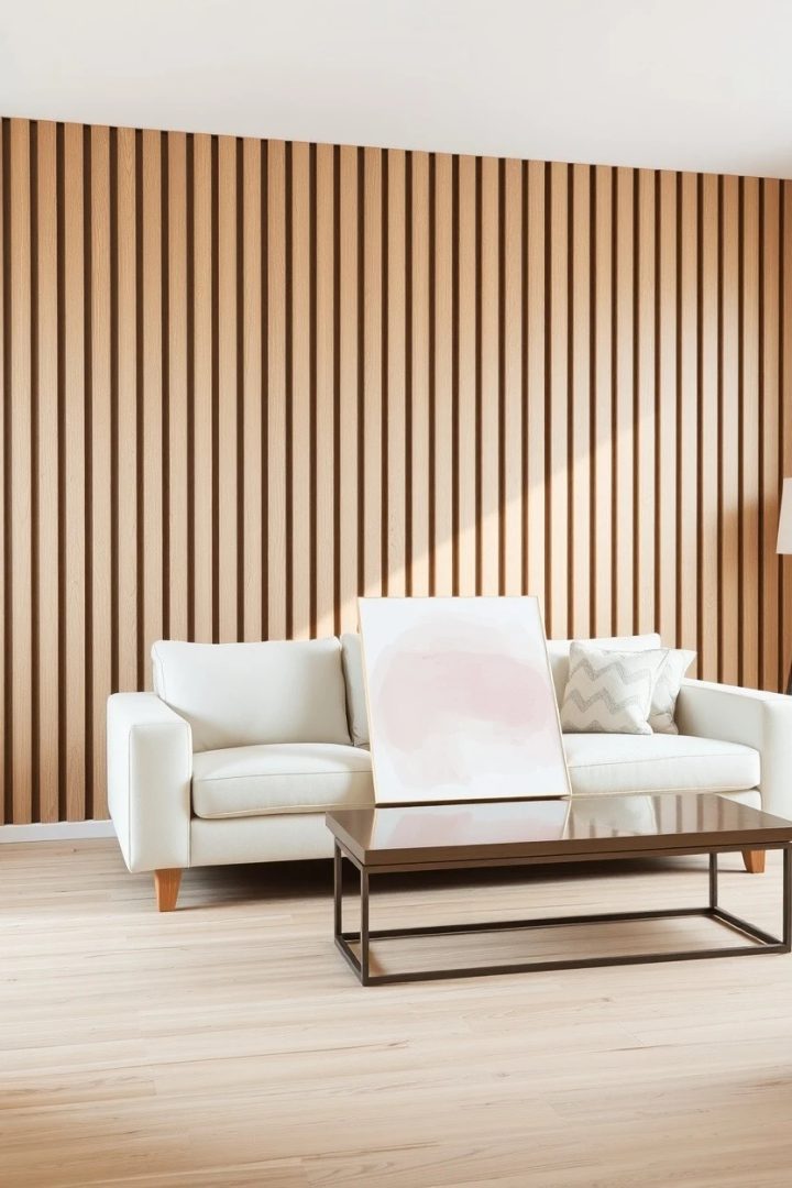 18. Build a slatted pale-oak accent wall for quiet rhythm