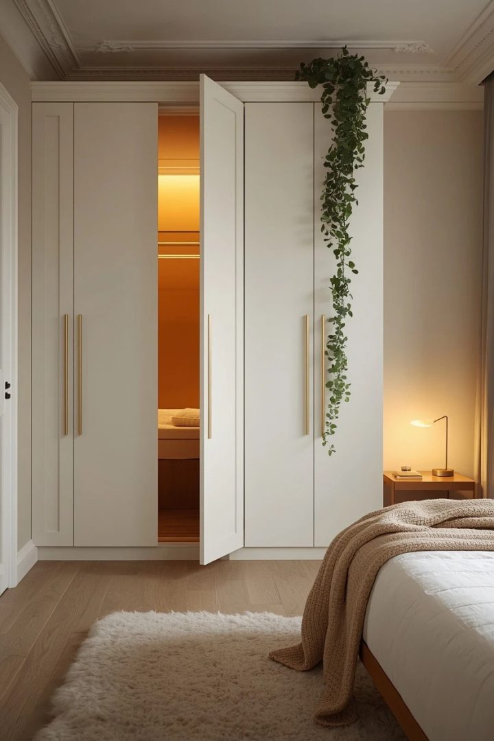13. Choose a Pearl-White Wardrobe With Brass Pulls
