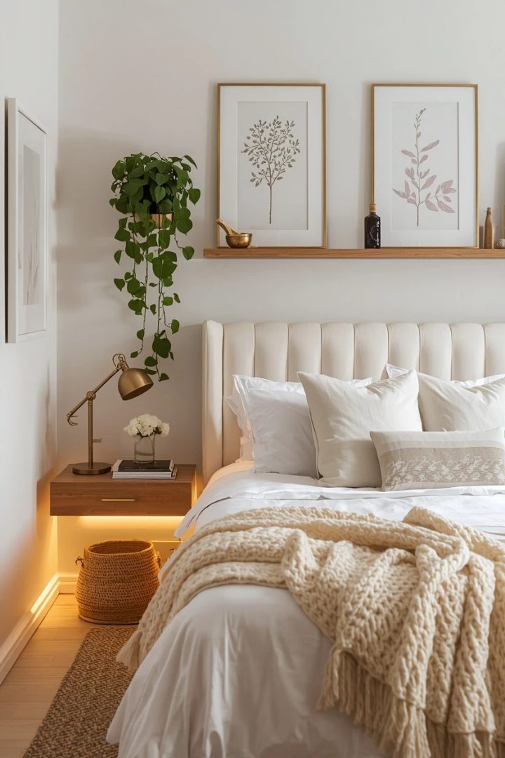 8. Add Pearl-and-Brass Wall Art Above the Bed