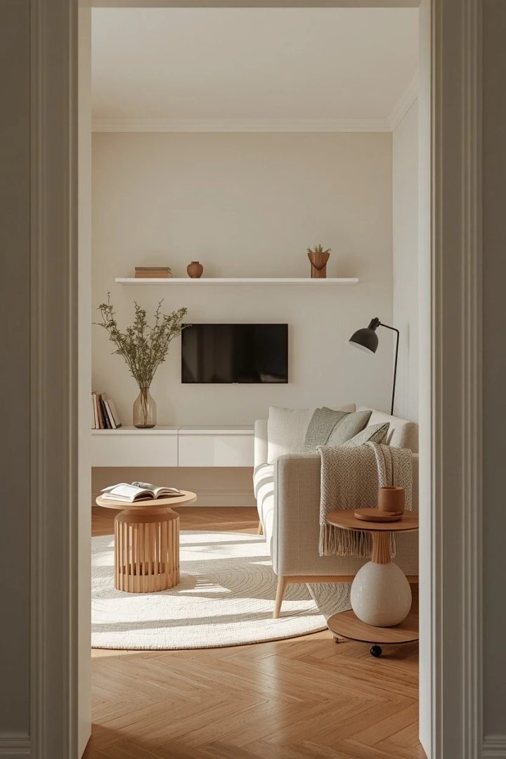 8. Try Small Lounge Interior Ideas with Floating Furniture