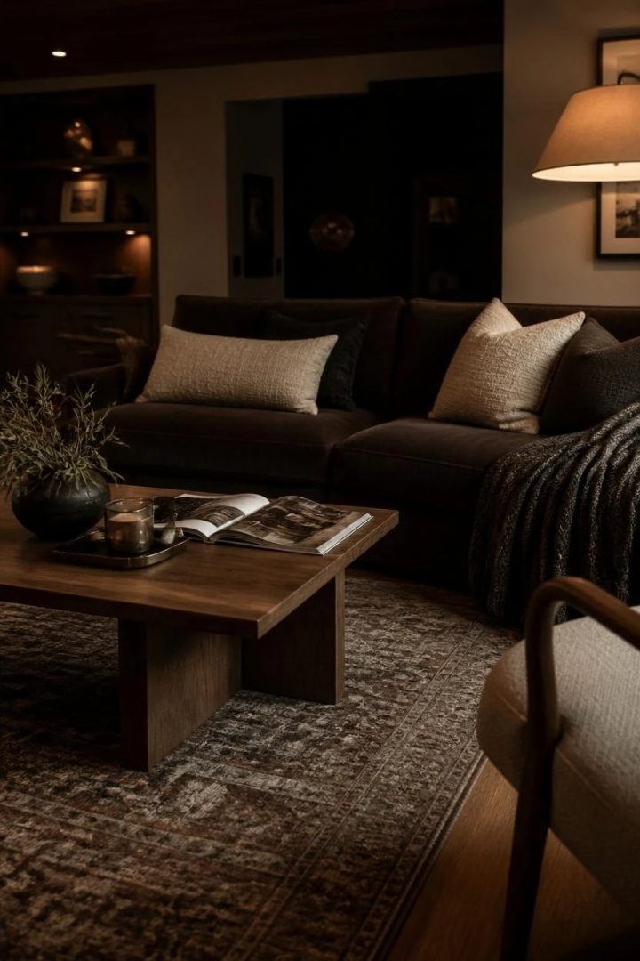 24. Use a Dark Sofa for a Rich Lounge Moment