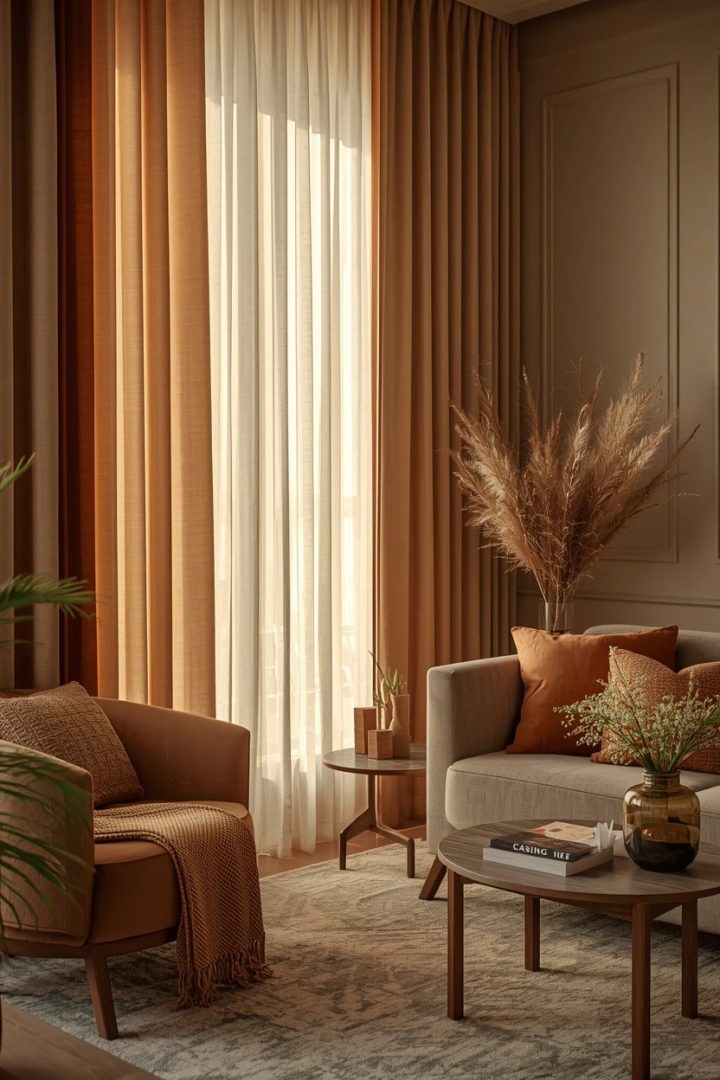 9. Add Curtains High and Wide for a Softer Lounge