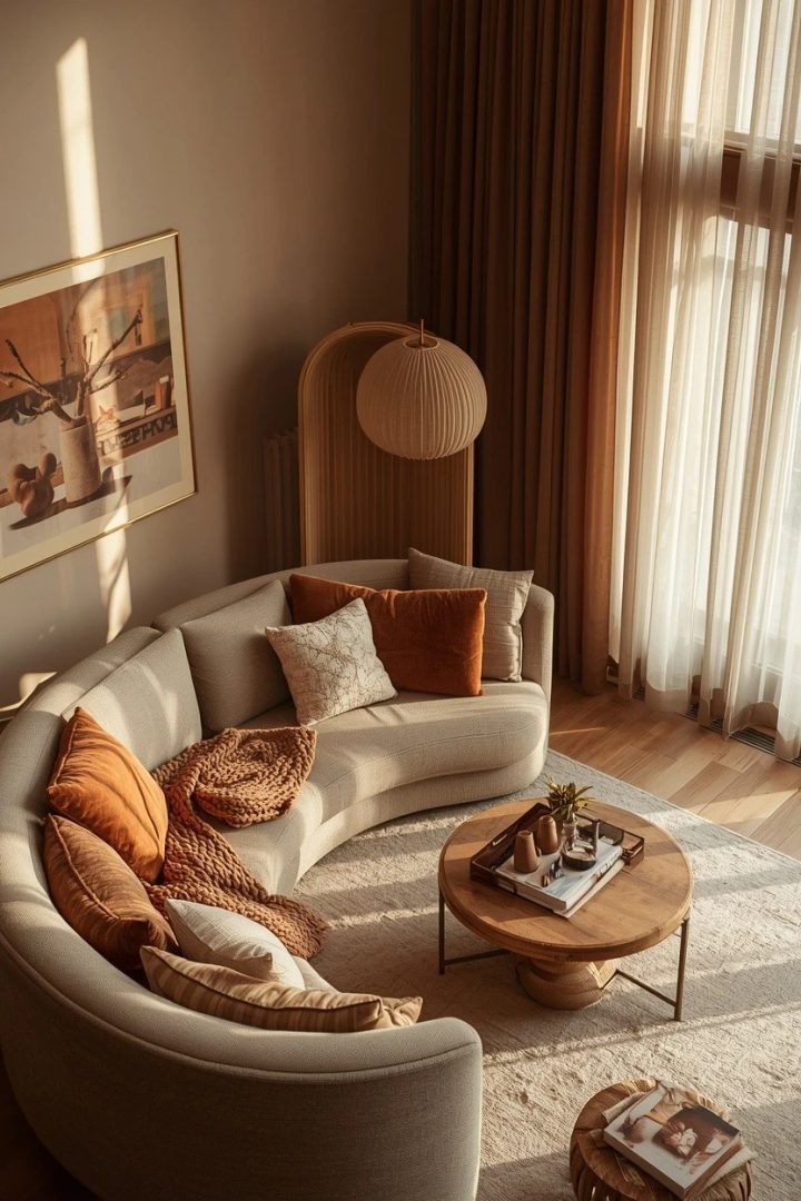 20. Try a Curved Sofa for a Softer Lounge Shape