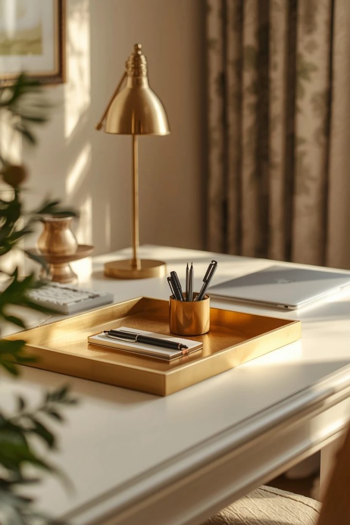 7. The Cream Desk With a Gold Accessory Tray