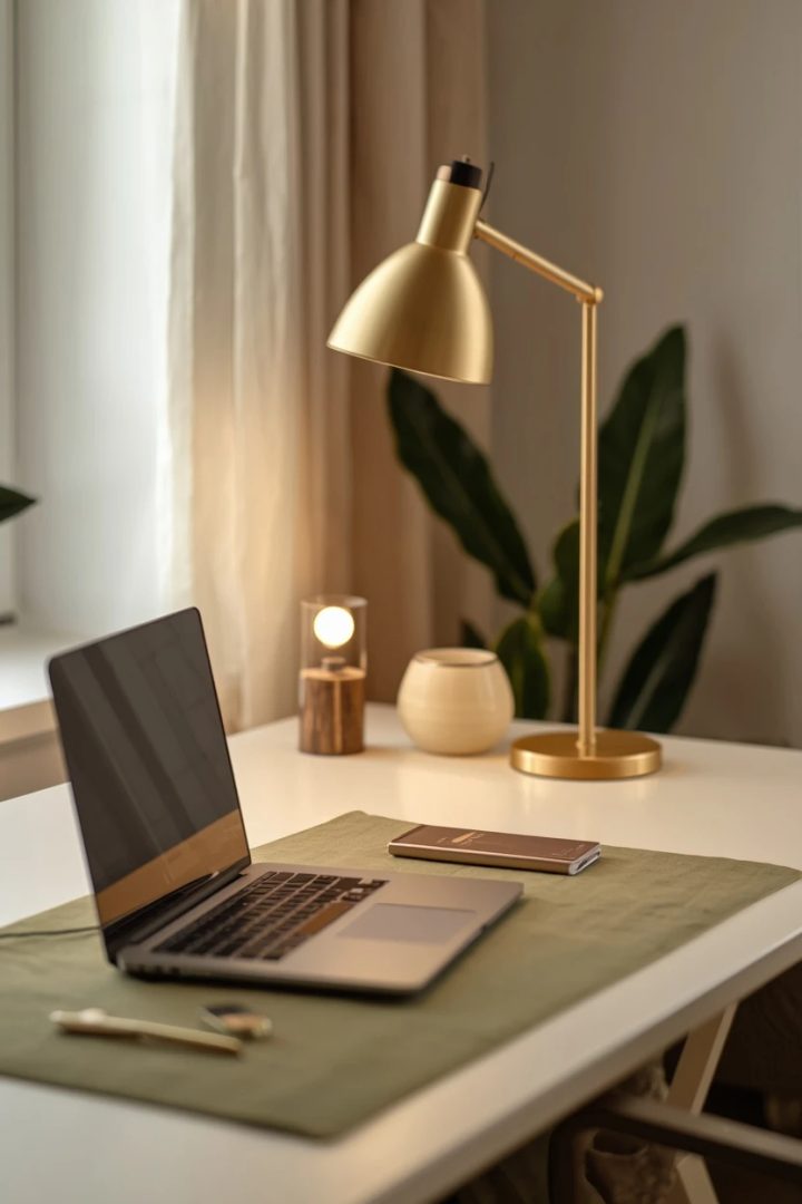 10. The Gold Lamp and Olive Desk Pad