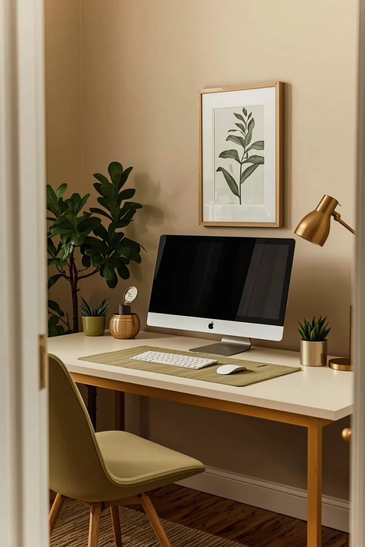 13. The Dual-Monitor Olive Setup With Gold Details
