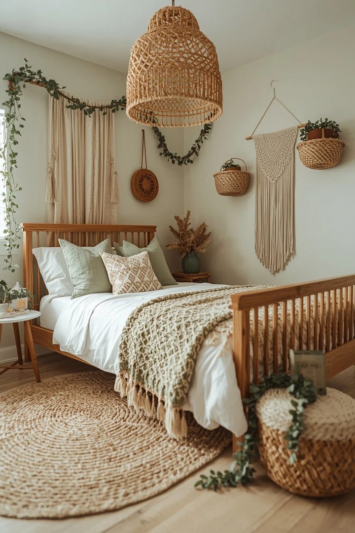 18. The Soft Green and Wood Boho Bedroom