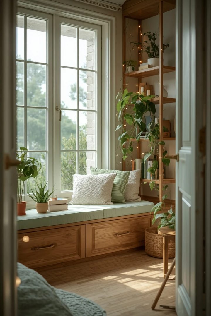 20. The Green and Wood Window Seat