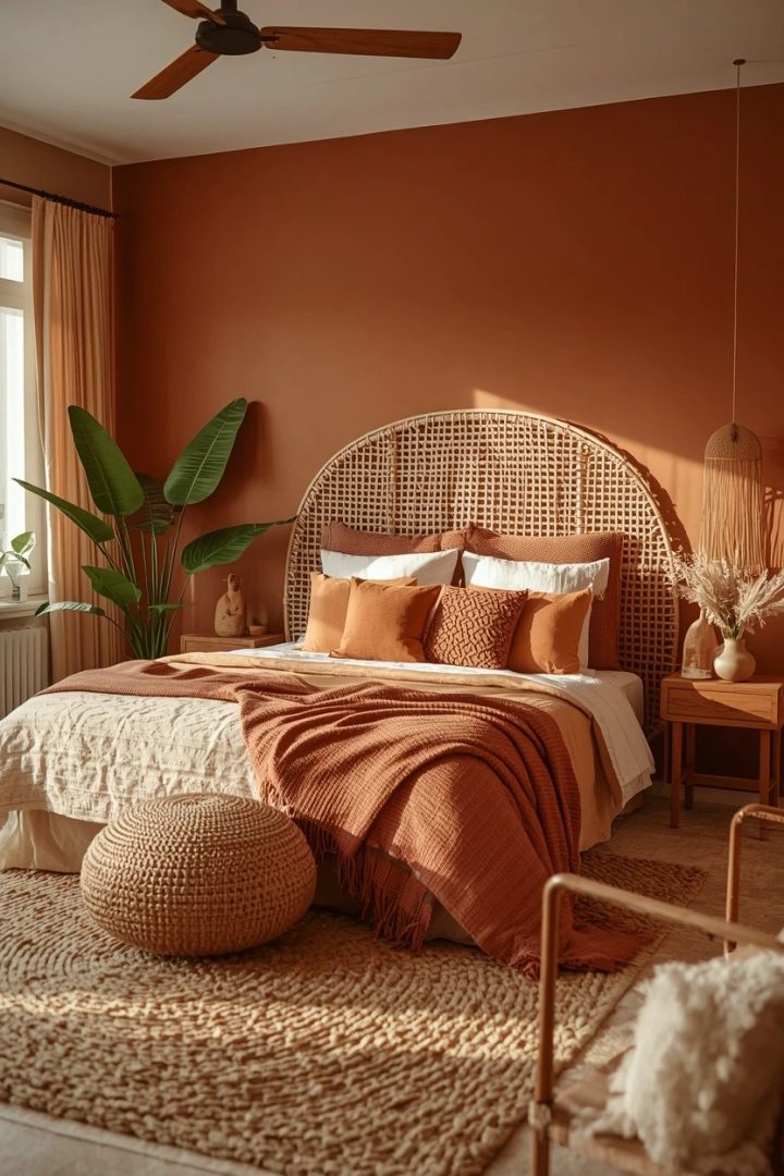 1. The Rattan Headboard Boho Bedroom