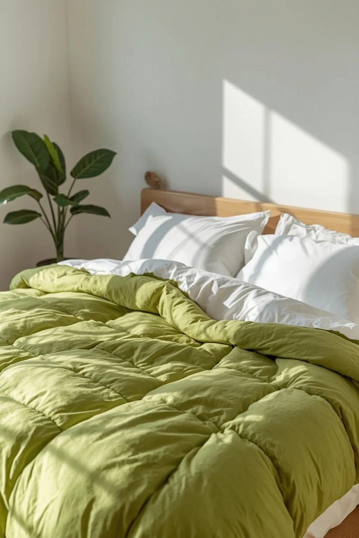 1. The Apple Green Duvet With Crisp White Sheets
