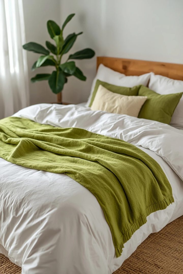 2. The White Duvet With Apple Green Accents
