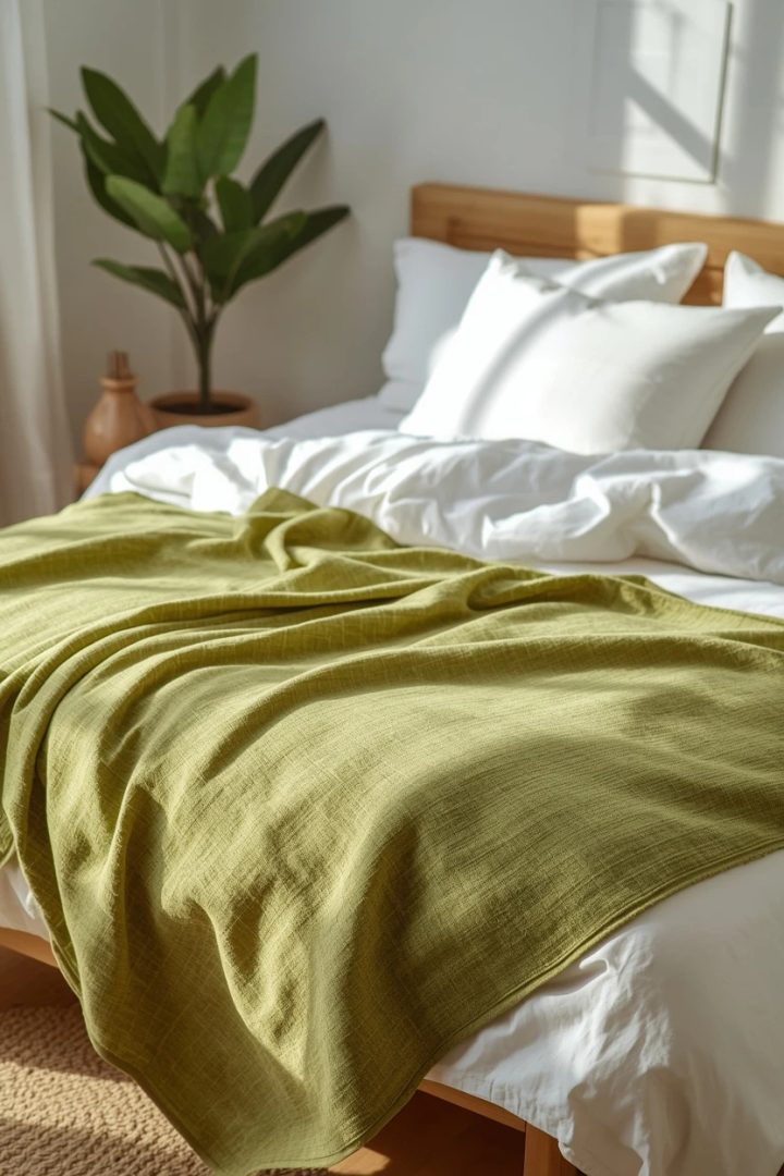 12. The Apple Green Coverlet Over White Bedding