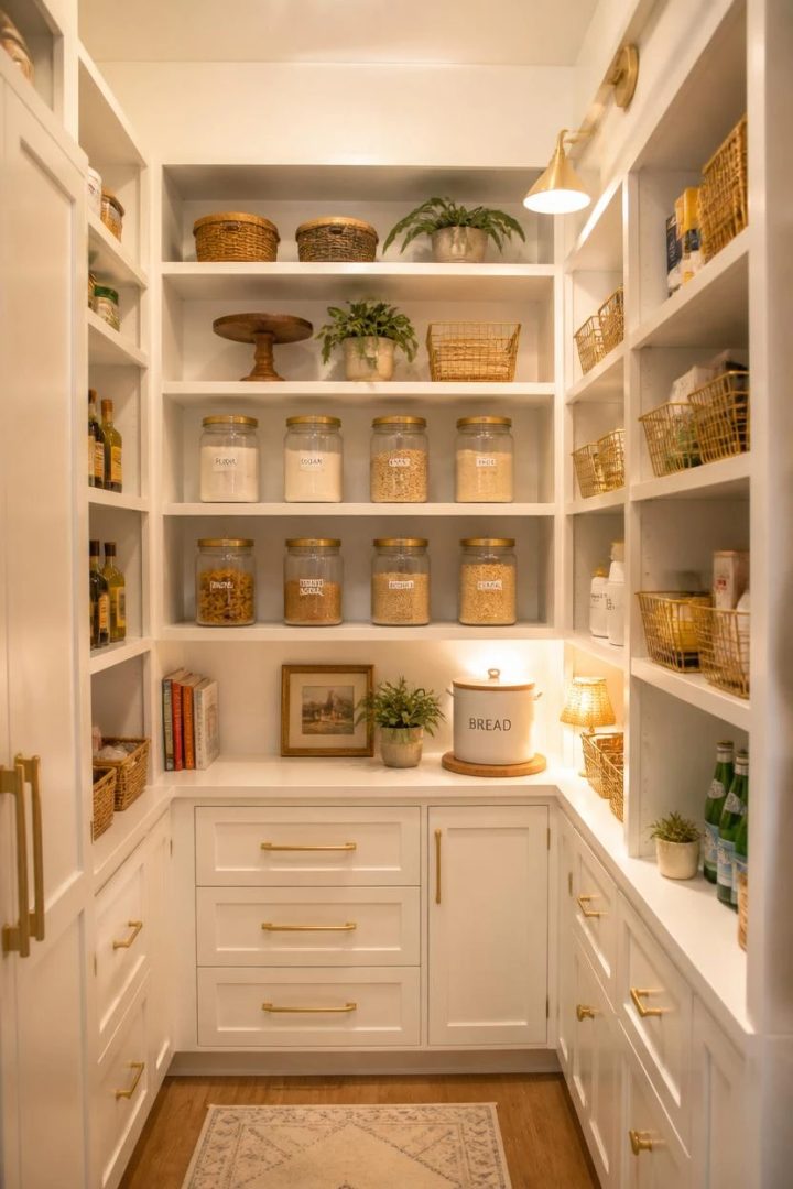 13. The White Walk-In Pantry With Gold Details