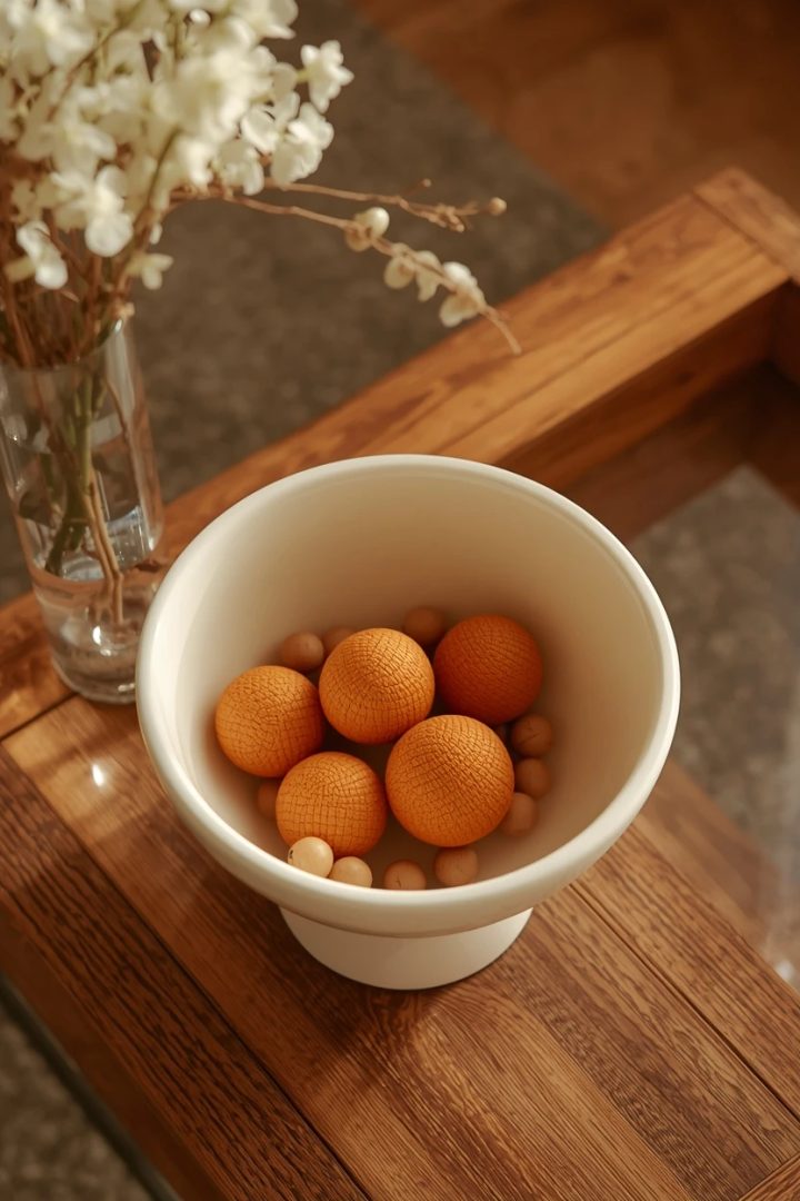 4. The Cream Bowl With Burnt Orange Spheres