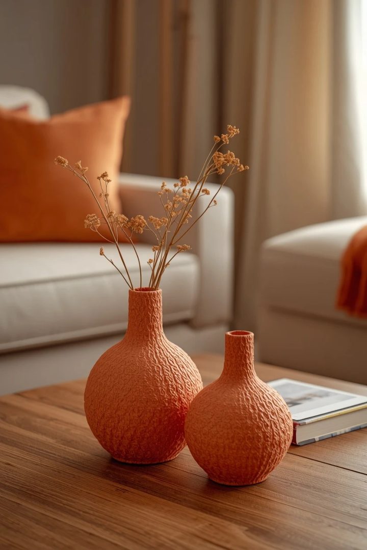 11. The Burnt Orange Textured Vase Trio