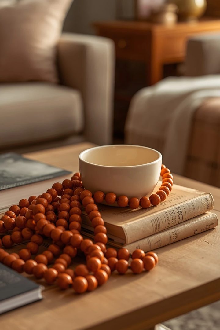 18. The Cream Bowl With an Orange Bead Garland