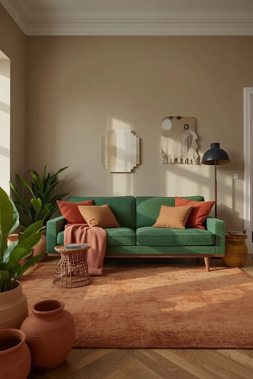 11. The Green and Terracotta Earthy Lounge