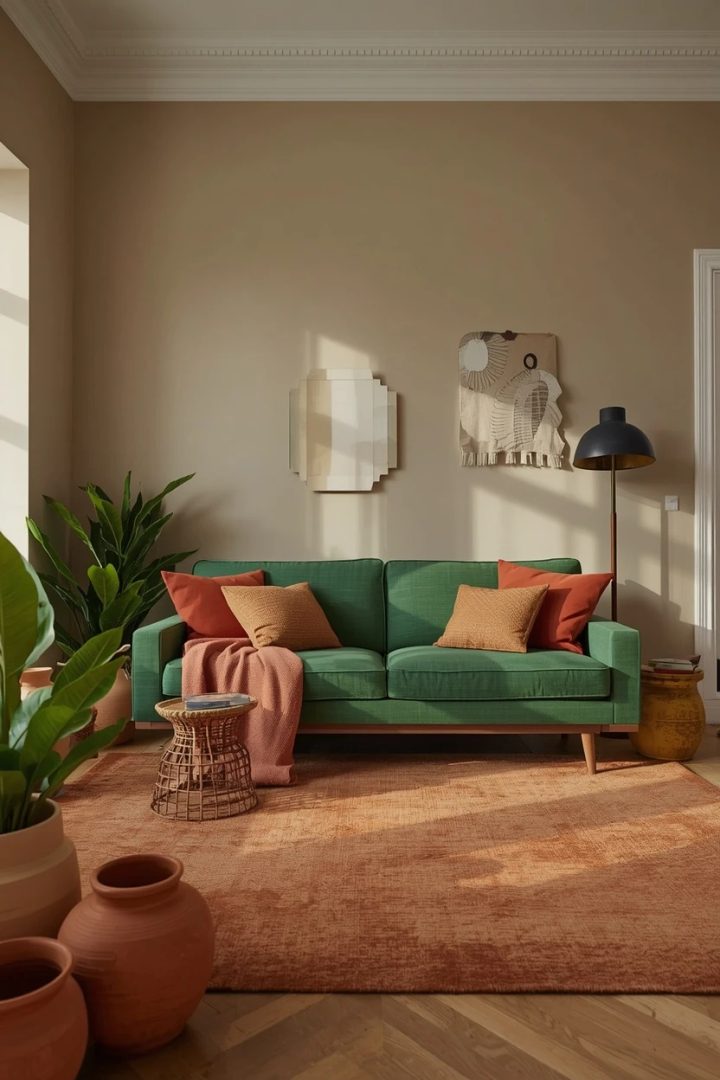 11. The Green and Terracotta Earthy Lounge