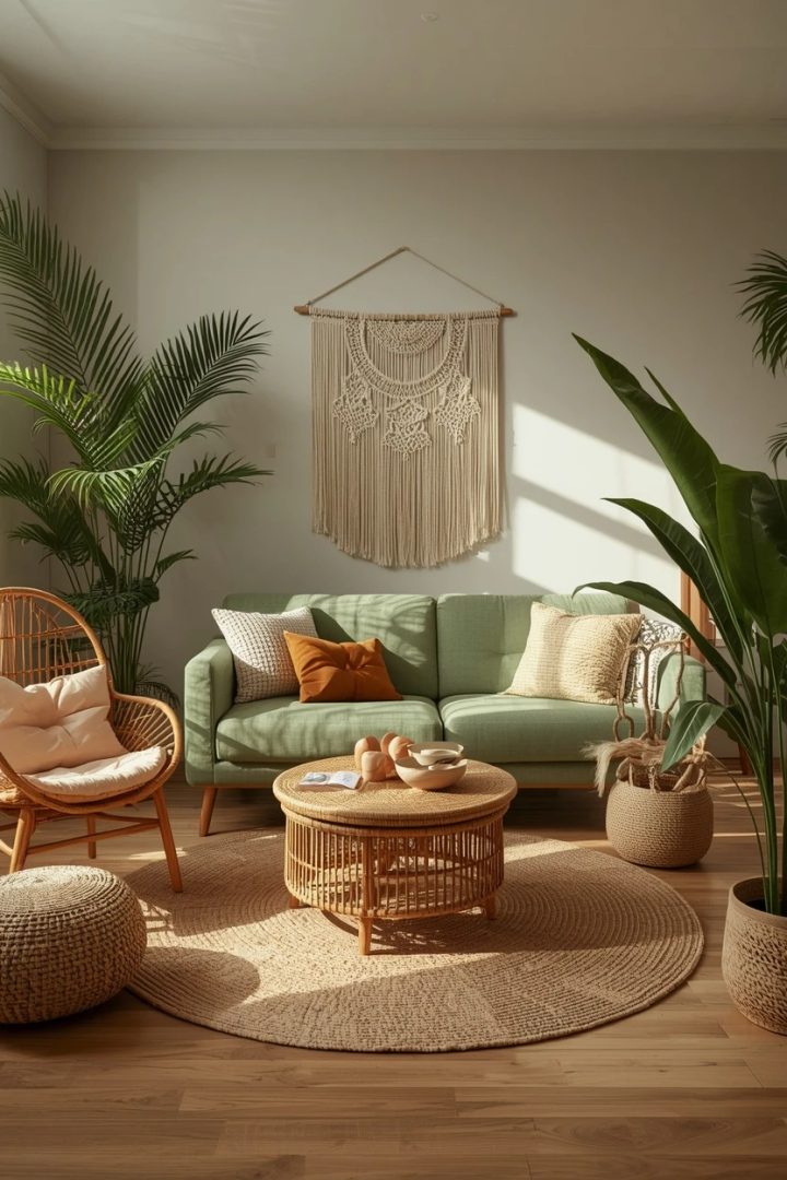 16. The Green and Rattan Boho Lounge