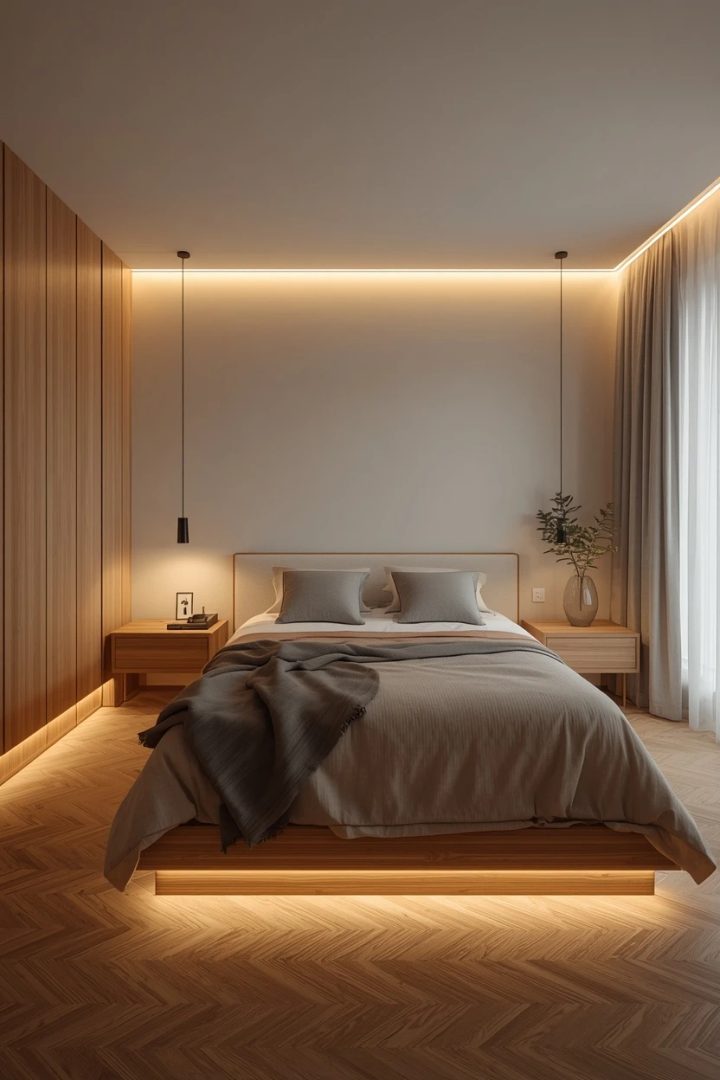 19. The Minimalist Lighting Bedroom