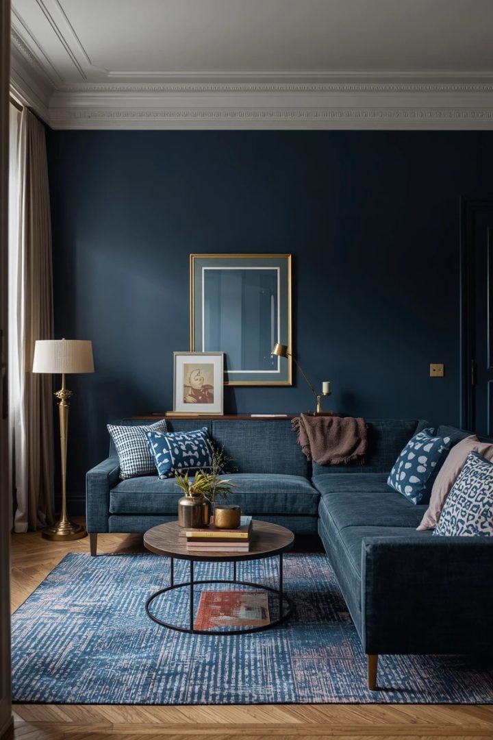 10. The Blue and Brass Living Room
