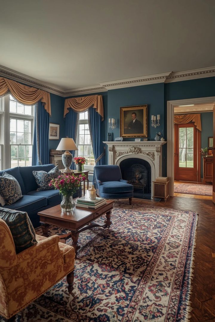 13. The Traditional Blue Living Room