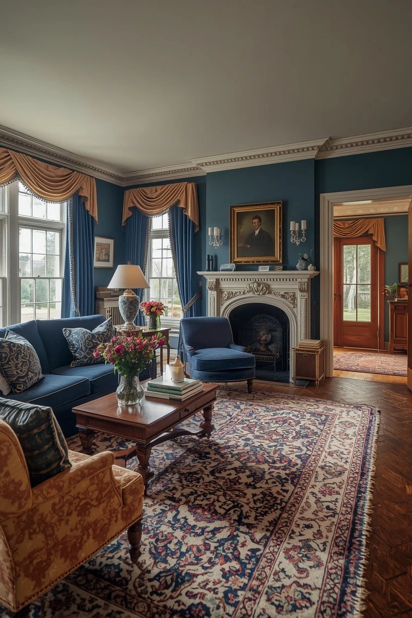 13. The Traditional Blue Living Room