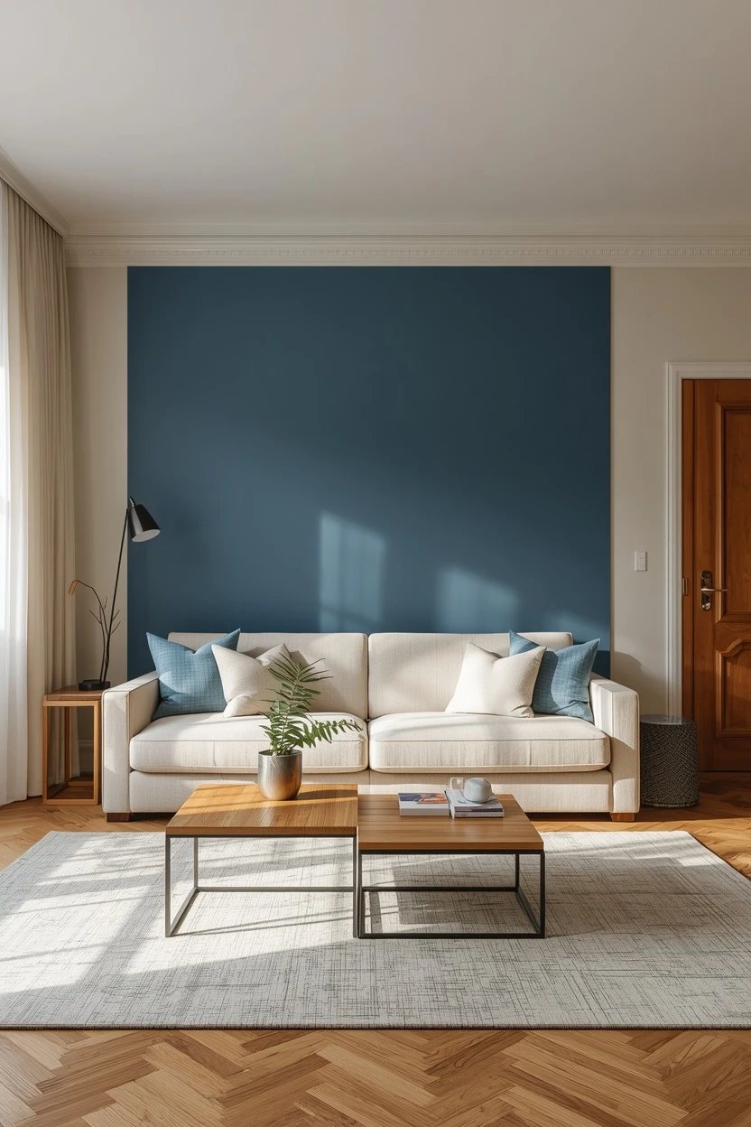 15. The Bold Blue Feature Wall Living Room