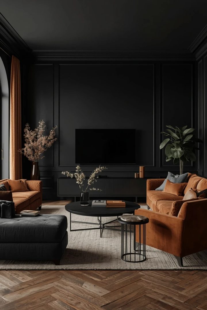 1. The Moody Black Wall Living Room