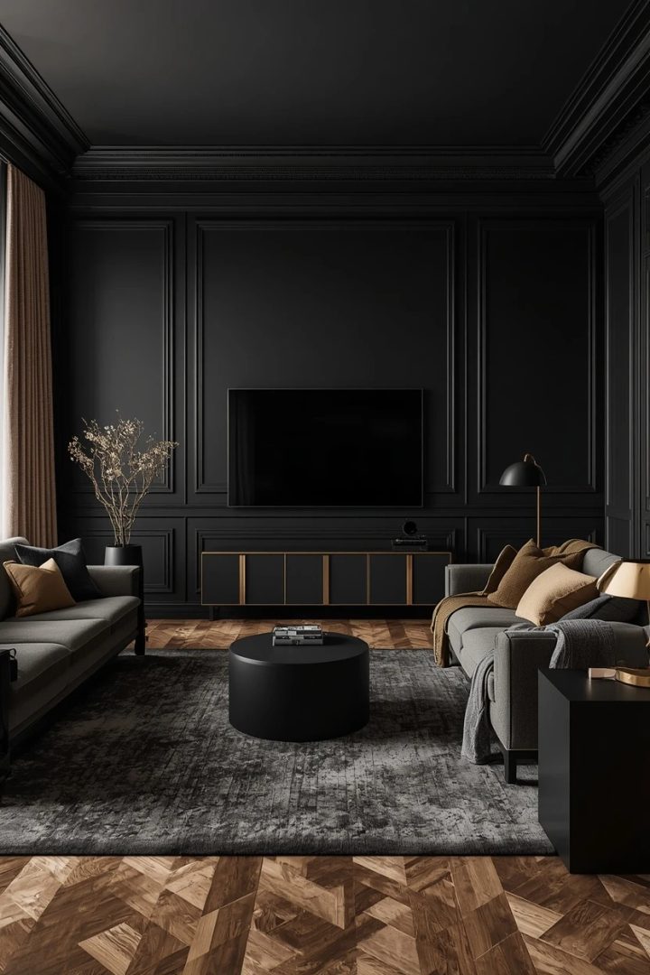 6. The Black and Gold Living Room