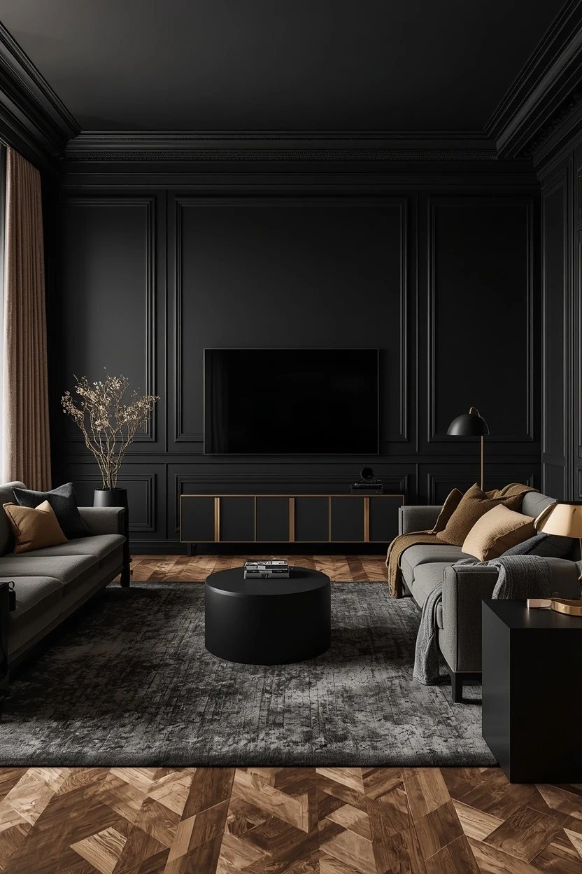6. The Black and Gold Living Room