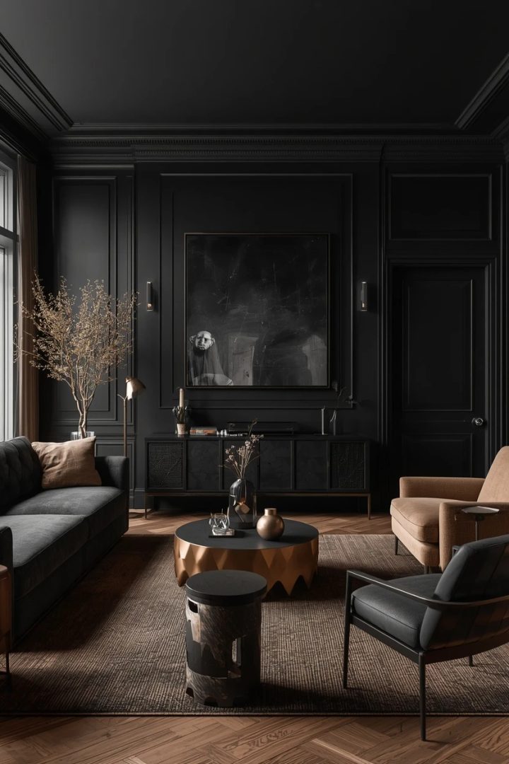 7. The Textured Black Living Room