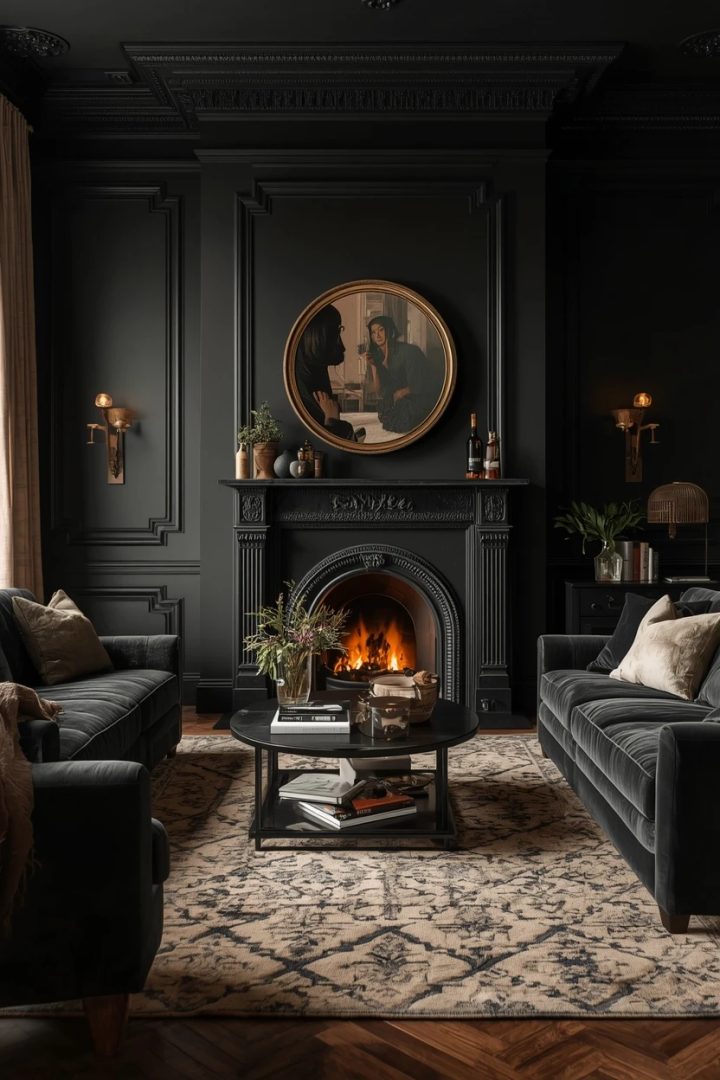 8. The Black Feature Fireplace Living Room