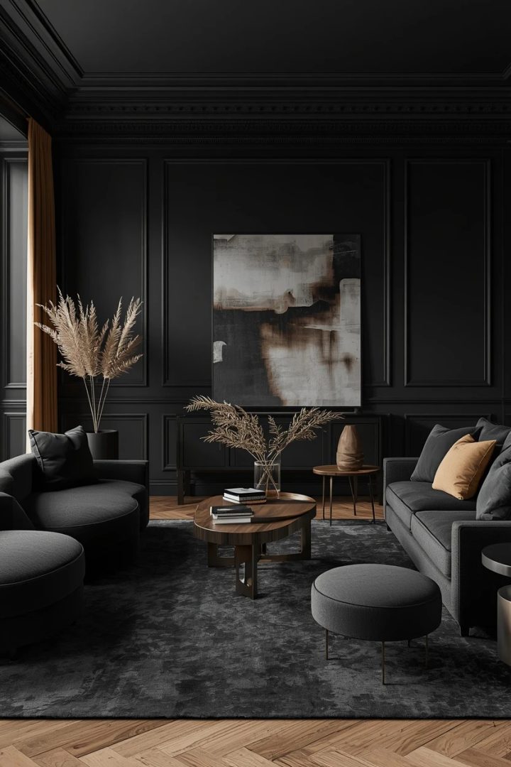 9. The Monochrome Black Living Room