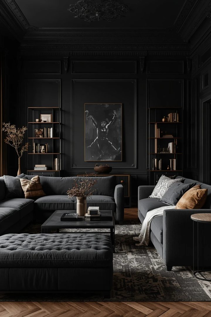 10. The Black and Wood Living Room