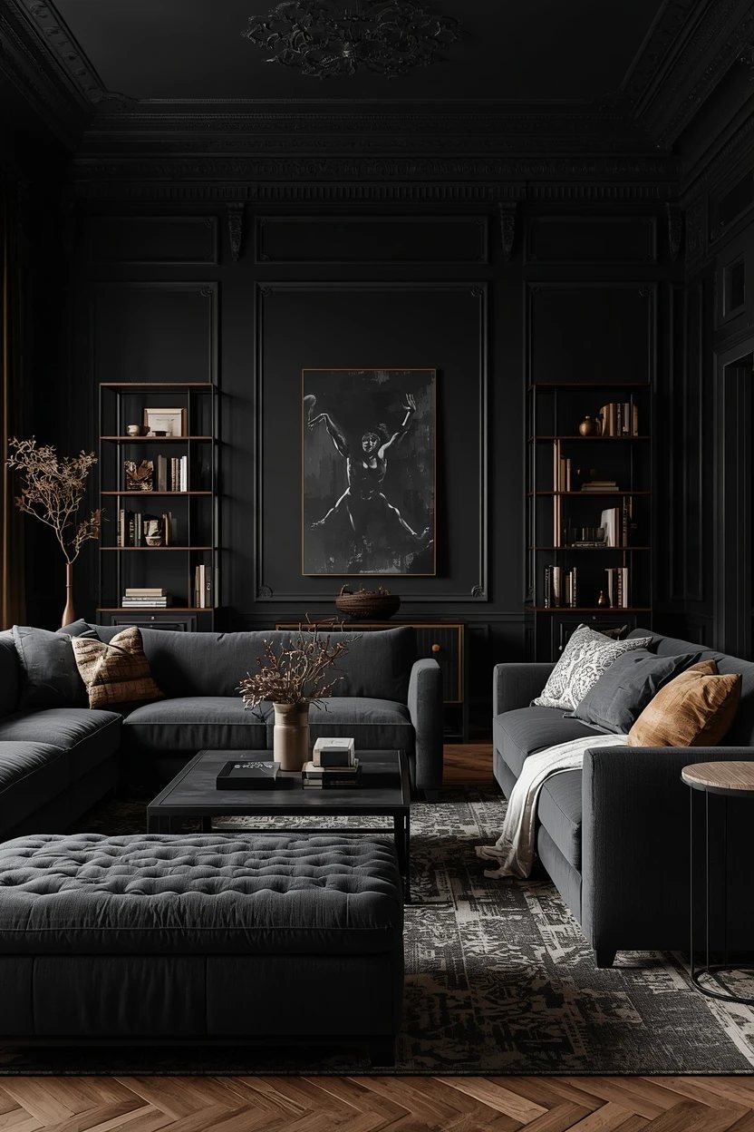 10. The Black and Wood Living Room