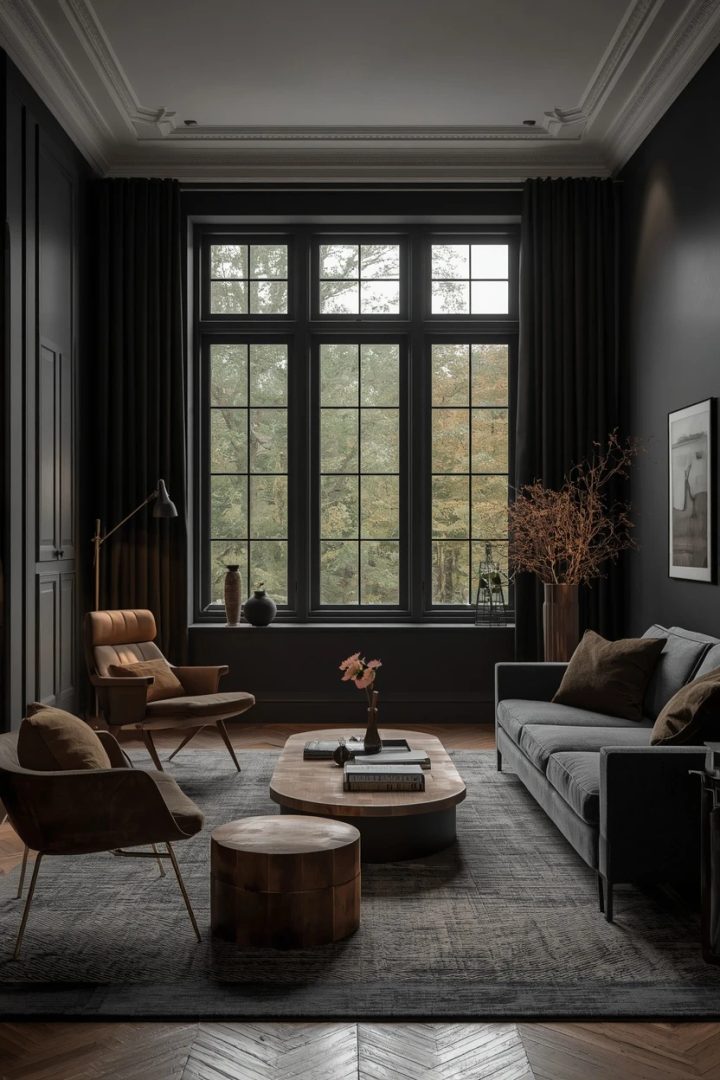 11. The Black-Framed Window Living Room