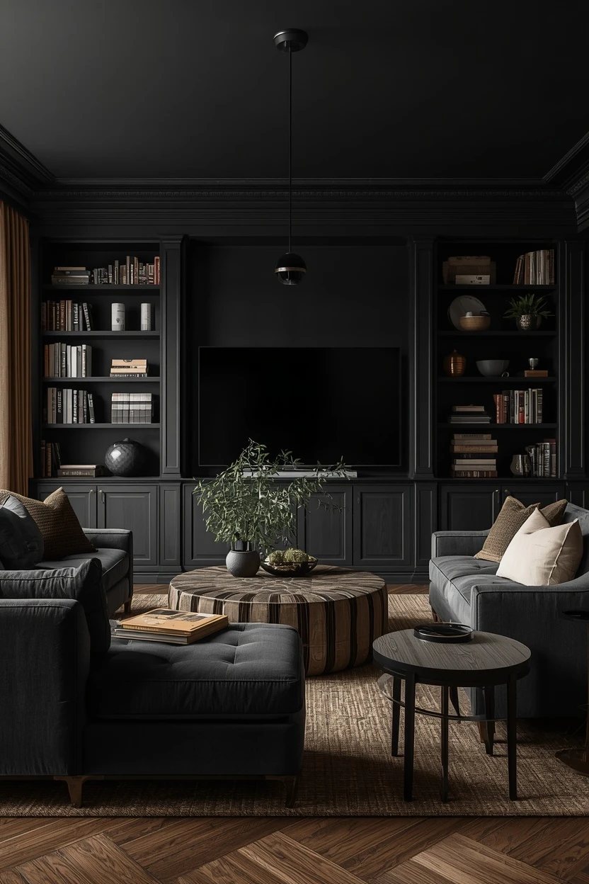 16. The Black Built-In Living Room