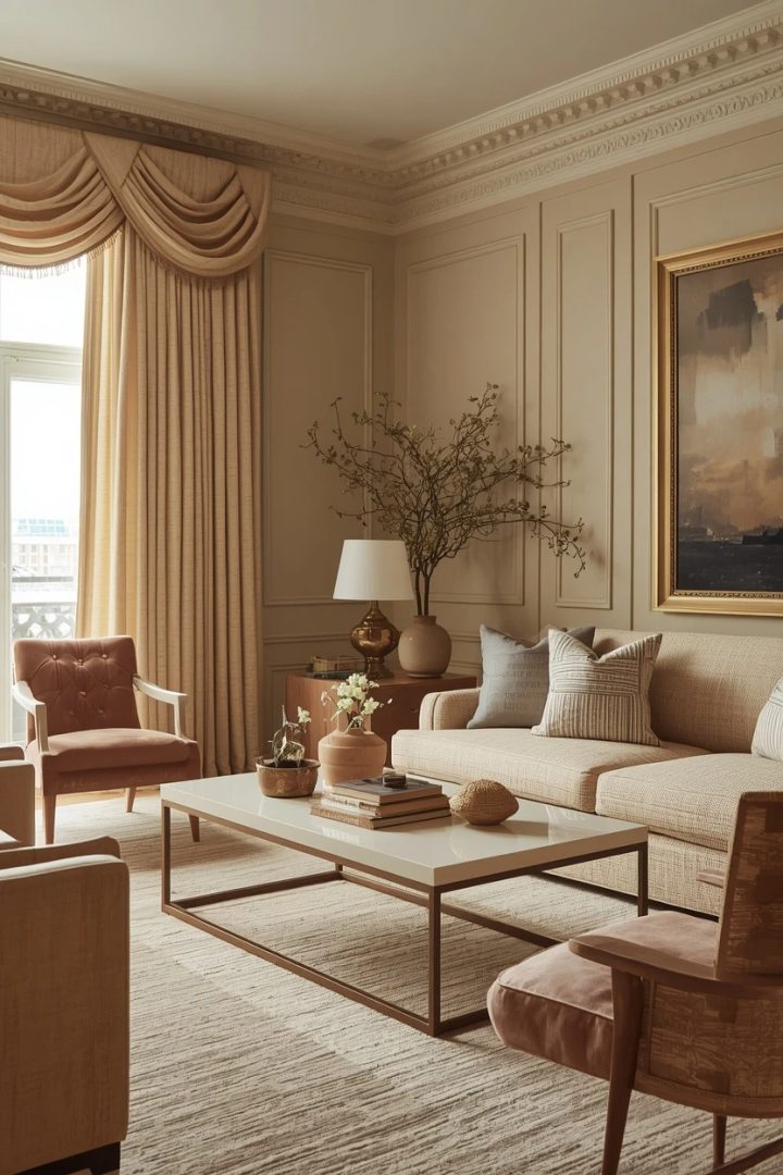 5. The Valance-Topped Drapery Living Room