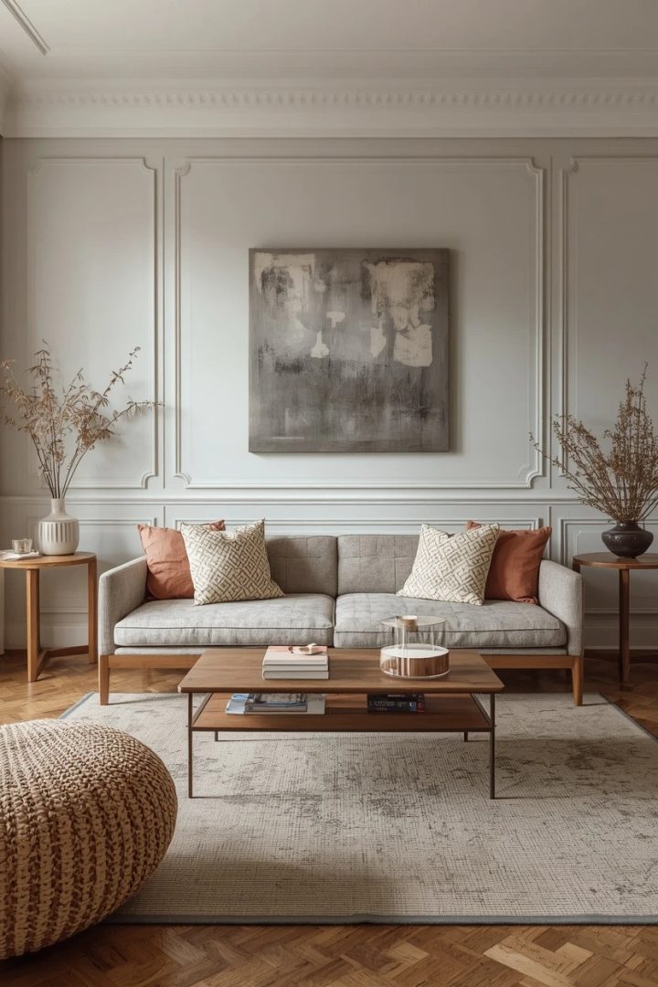 13. The Pattern-Mixed Grey Settee Living Room