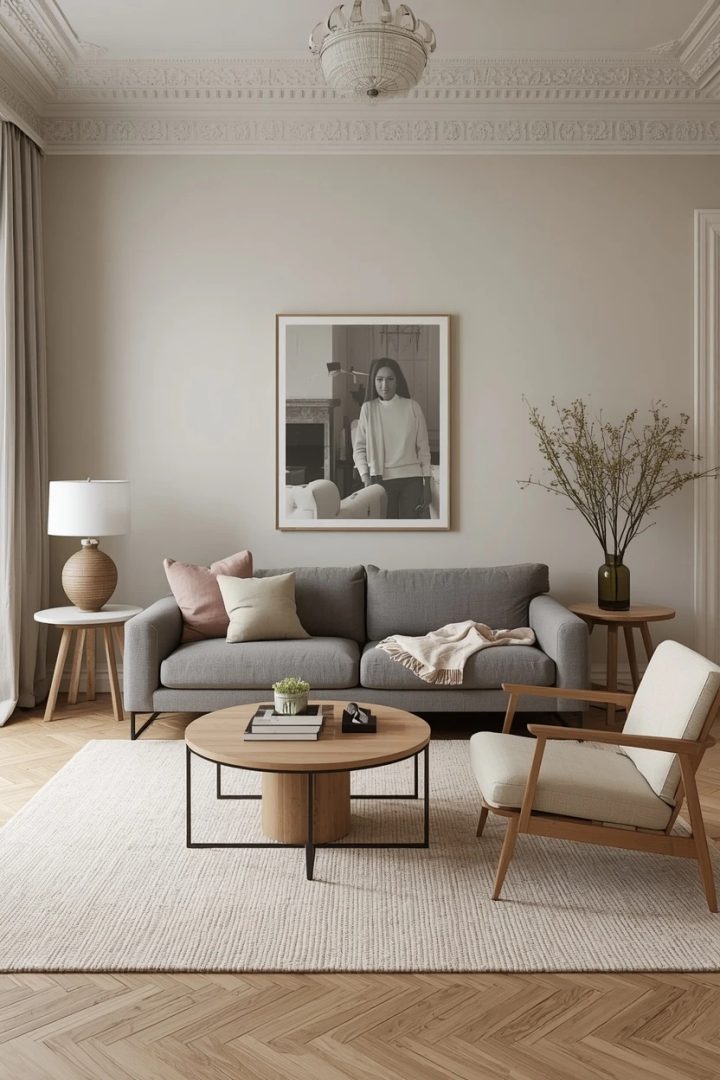 15. The Two-Tone Grey Settee Living Room