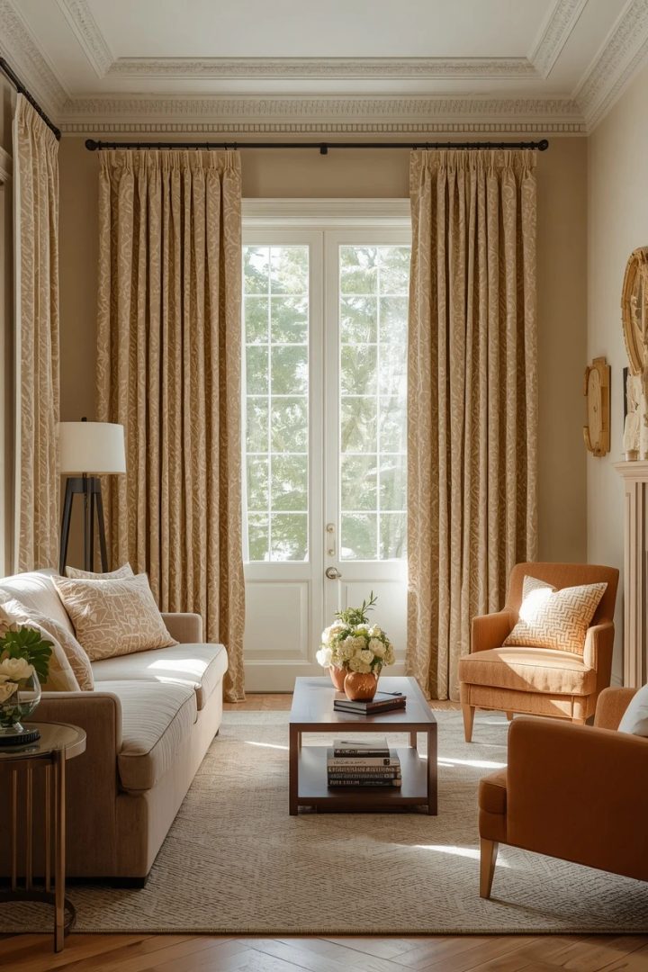 6. The Patterned Drapes Living Room