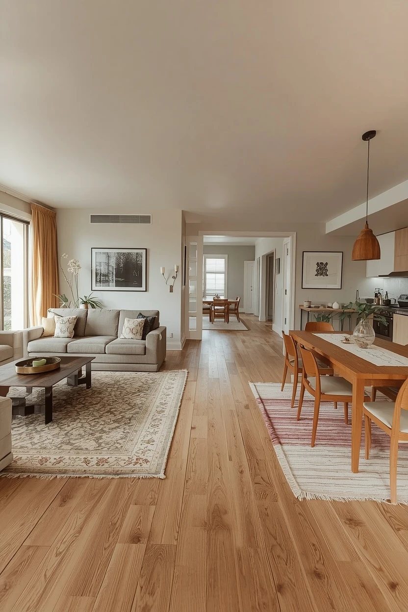 9. The Continuous Flooring Living Dining Room