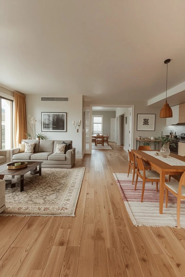 9. The Continuous Flooring Living Dining Room
