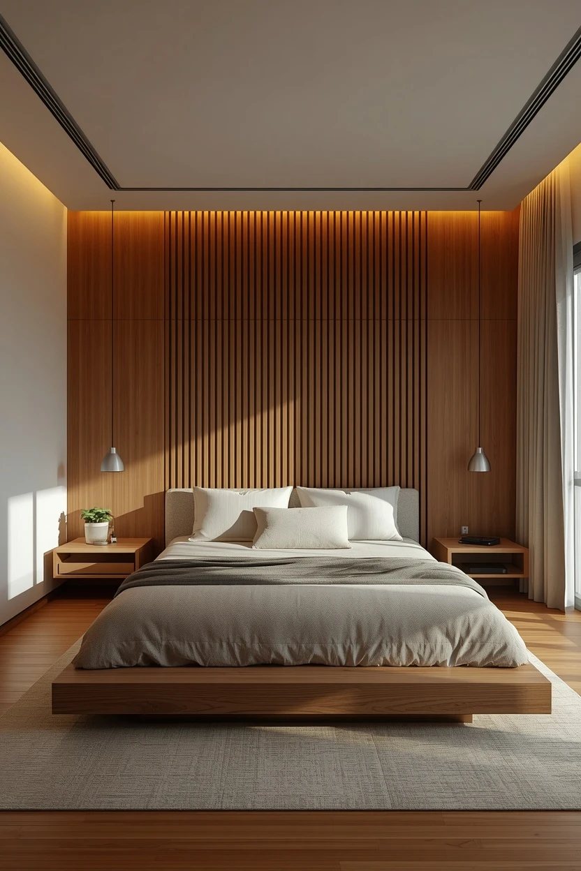 15. The Wood-Slat Feature Bedroom