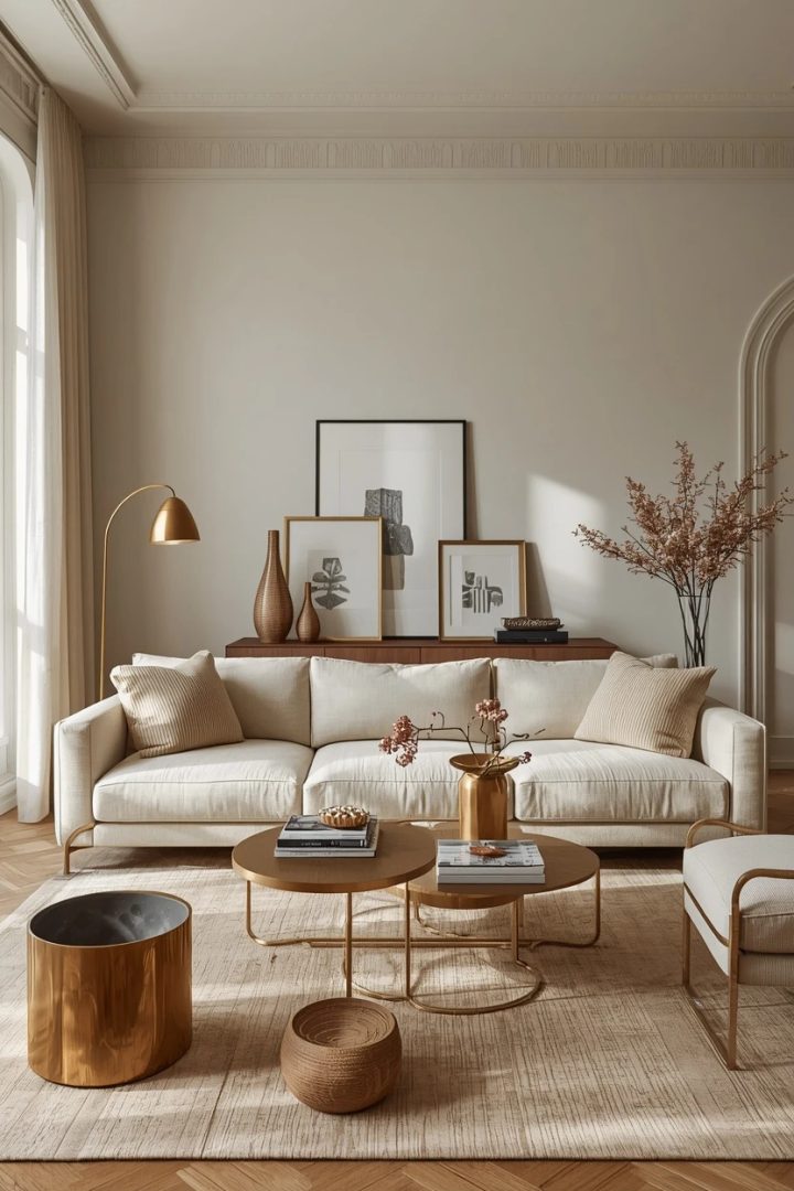 19. The Warm Metallic Accent Living Room