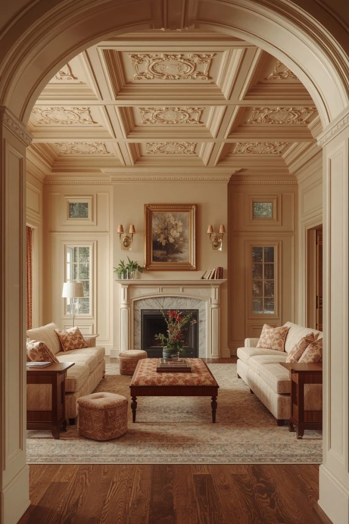 18. The Coffered and Architectural Living Room