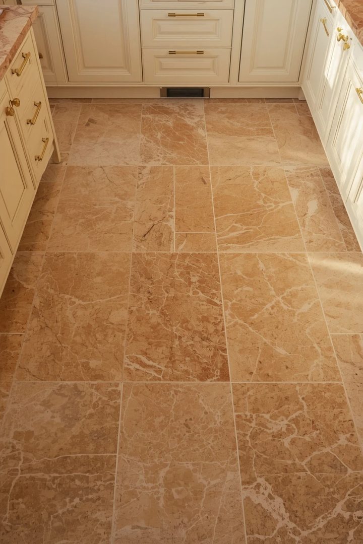 Idea 7: Warm Travertine Kitchen Floor