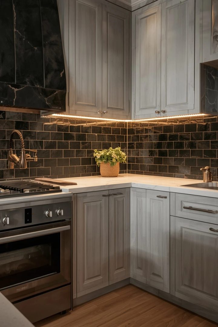 Idea 9: Dark Tile Backsplash for Drama