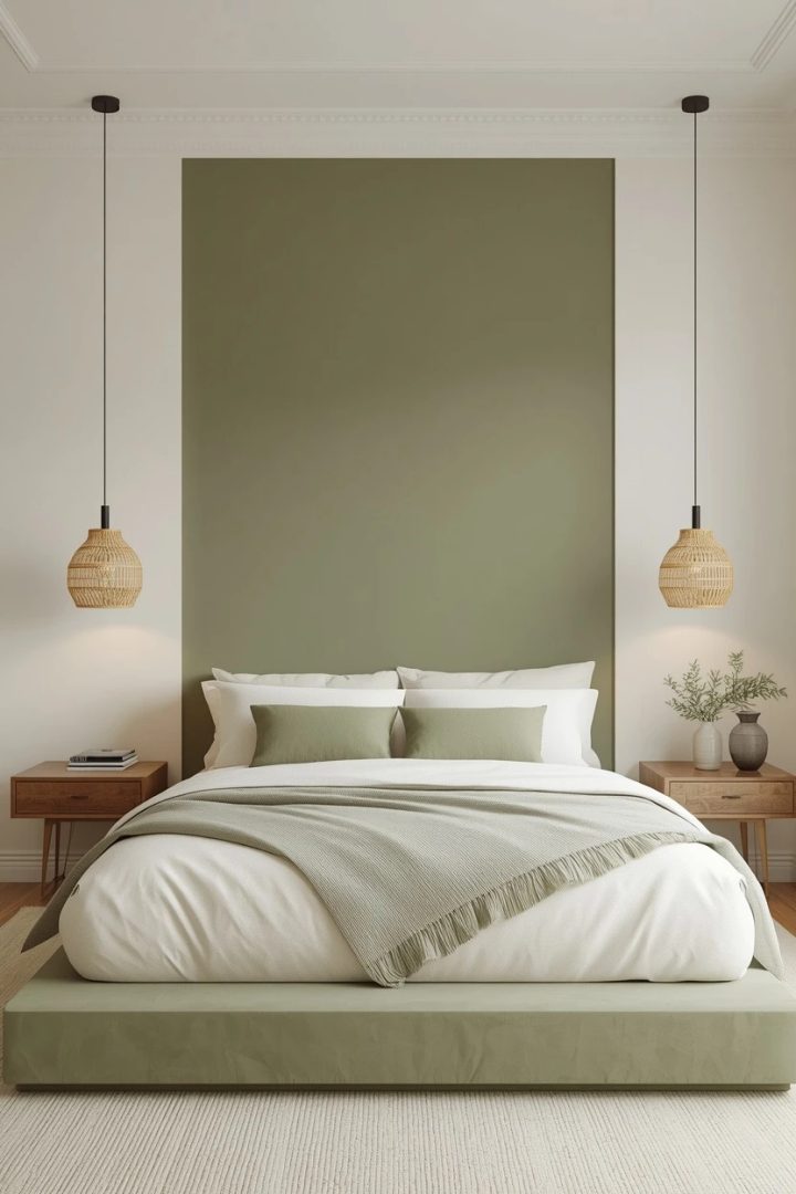 2. Make a Sage Green Accent Wall Behind the Bed